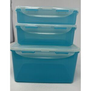 3 Piece Lock & Lock BLUE Food Storage Plastic Container Set 3.1 L / 1 L / 800 mL
